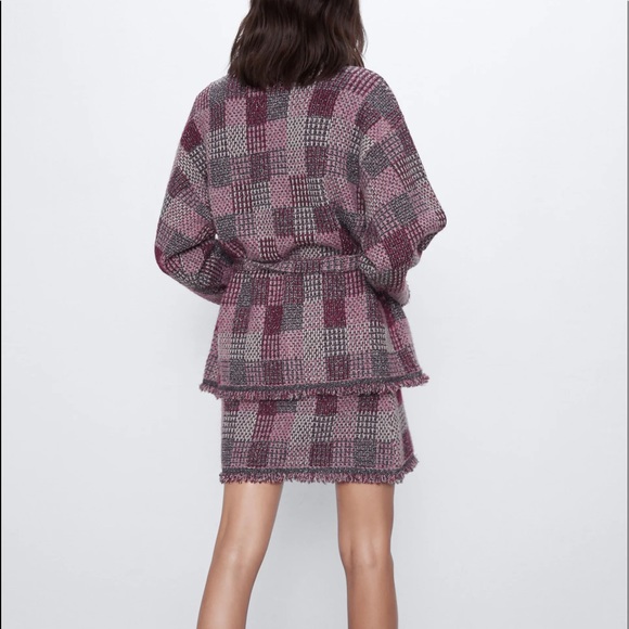 Zara CHECK KNIT TWEED OVERSHIRT CARDIGAN SWEATER - Picture 5 of 6